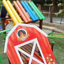 Cargar imagen en el visor de la galería, Granja para pintar en madera mdf, 8 figuras (Granjero, granero, cerdito, oveja, gallina, pollito, vaca y caballo), 6 temperas, dos pinceles y cartilla para colorear.