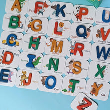 Cargar imagen en el visor de la galería, Juguete Montessori de 36 cartas y bloques de madera coloridos, contiene alfabeto de la a a la z y del número 1 al 10