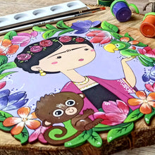 Cargar imagen en el visor de la galería, Frida para pintar en madera, peg doll, cuadro y Frida magnética. Pinturas acrílicas, pincel suave, pincel delineador.
