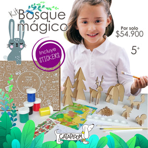 Podrás crear tu propio bosque encantado armando los personajes encajables que trae el kit: 2 arboles, un reno, un oso, un zorro, un conejo, una ardilla, un erizo y un encantador mapache que nos acompañará en edición limitada. Colorea la cartilla y decora tu proyecto con los stickers que trae el proyecto. Temperas no tóxicas por 6 unidades incluídas.