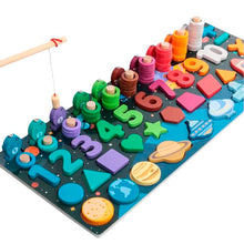 Cargar imagen en el visor de la galería, juguete Montessori educativo, aprende números, colores, formas, bloques de pesca, elaborado en madera, colorido.
