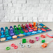 Cargar imagen en el visor de la galería, juguete Montessori educativo, aprende números, colores, formas, bloques de pesca, elaborado en madera, colorido.
