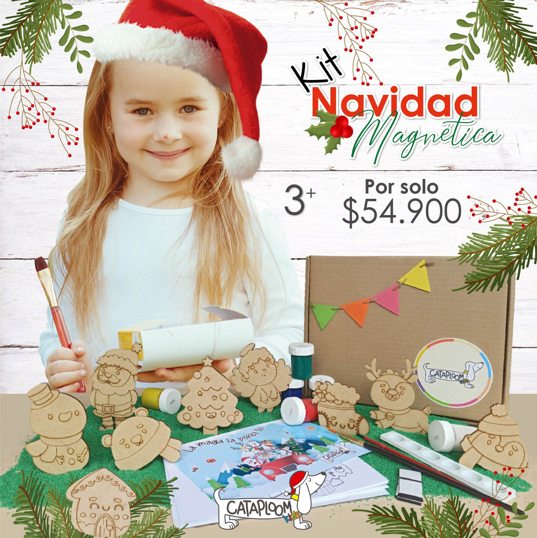 Figuras navideñas para pintar en madera, temperas, pincel, imanes.